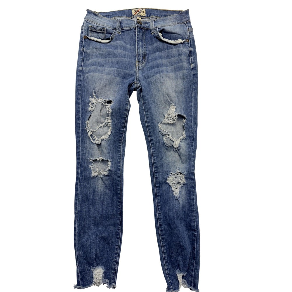 Denim‎ Blvd Skinny Jeans Juniors 9 Blue Med Wash High Rise Distressed 26x25